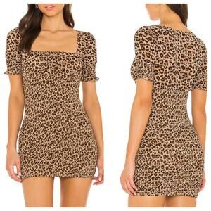 MAJORELLE size XL Mini Dress Short Sleeve Lexi Leopard Print Smocked Revolve